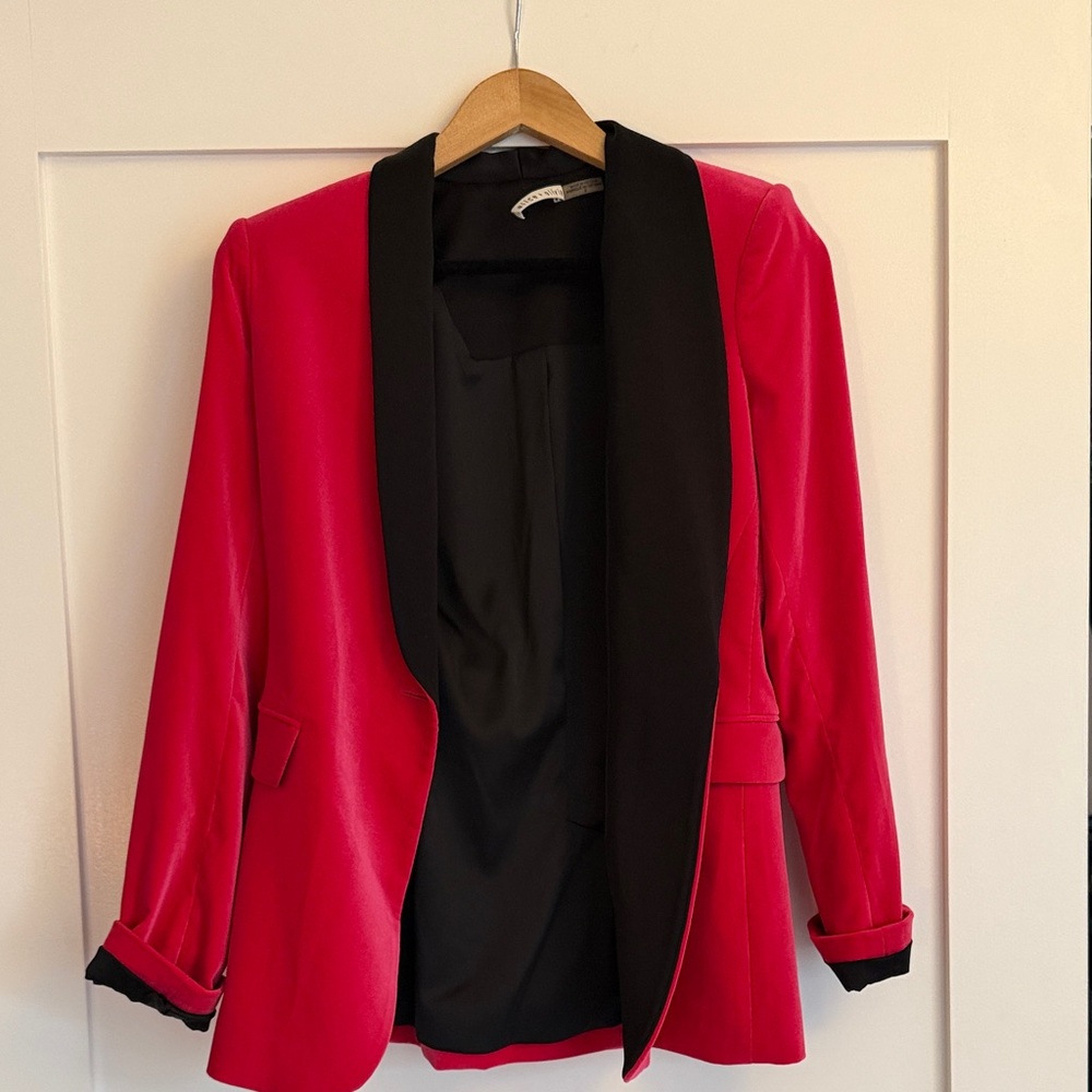 Alice + Olivia Hot Pink Velvet Blazer with Black Shawl Lapel